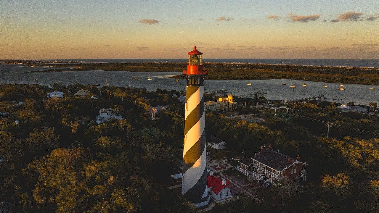 St. Augustine lighthouse at sunset from the air